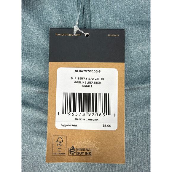 North Face M Riseway 1/4 Zip Goblin Heather Teal Men’s S, NWT Hiking Activewear - Picture 5 of 11